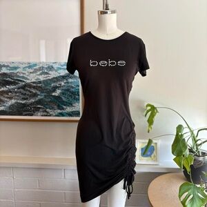 Bebe Black Ruched T-Shirt Dress